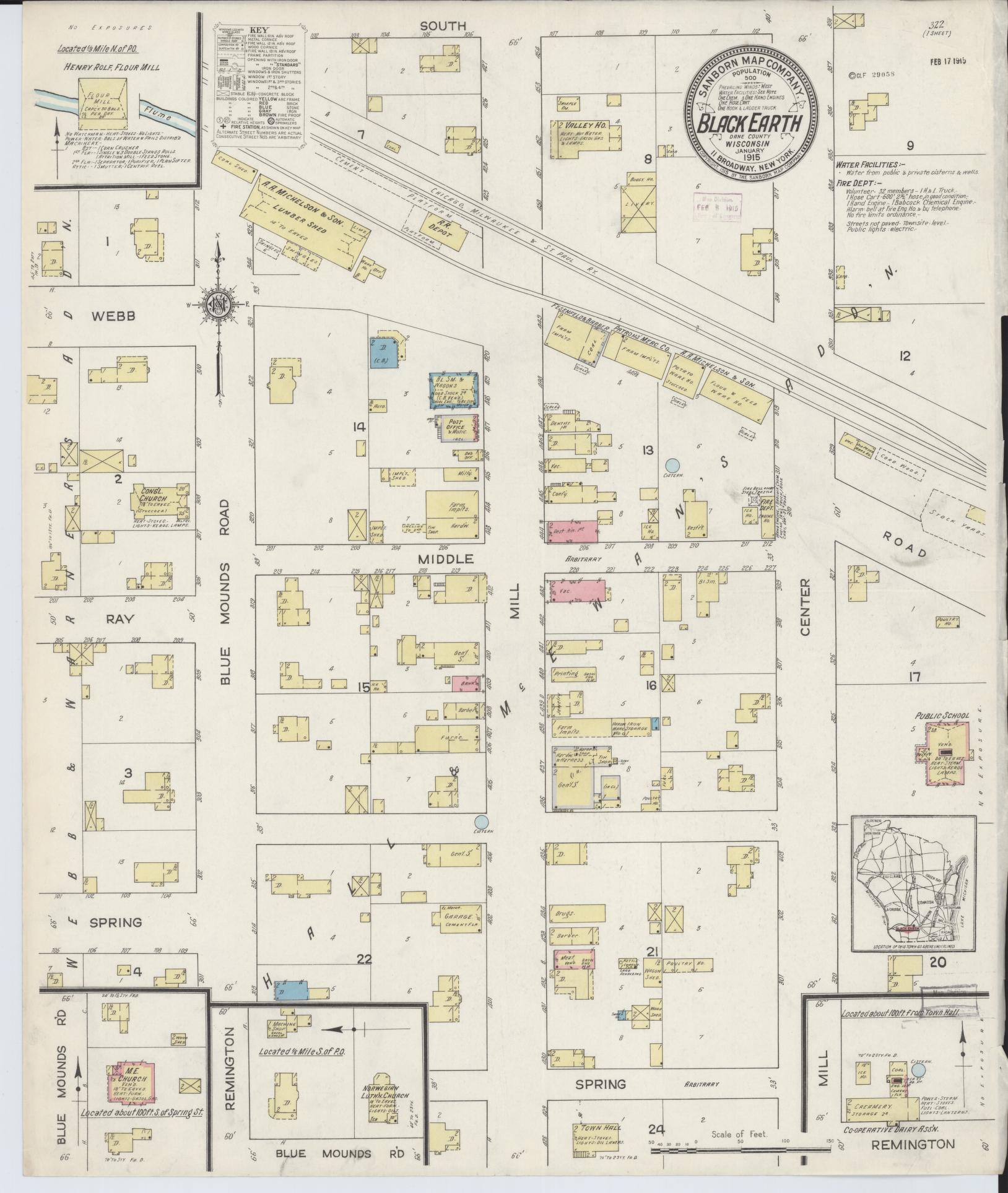 Sanborn Fire Insurance Map from Black Earth, Dane County, Wisconsin (1915), Sheet #0001 - Historic Sanborn Fire Insurance Map Print, vintage old map wall art, antique decor, genealogy gift, Wisconsin Wisconsin map