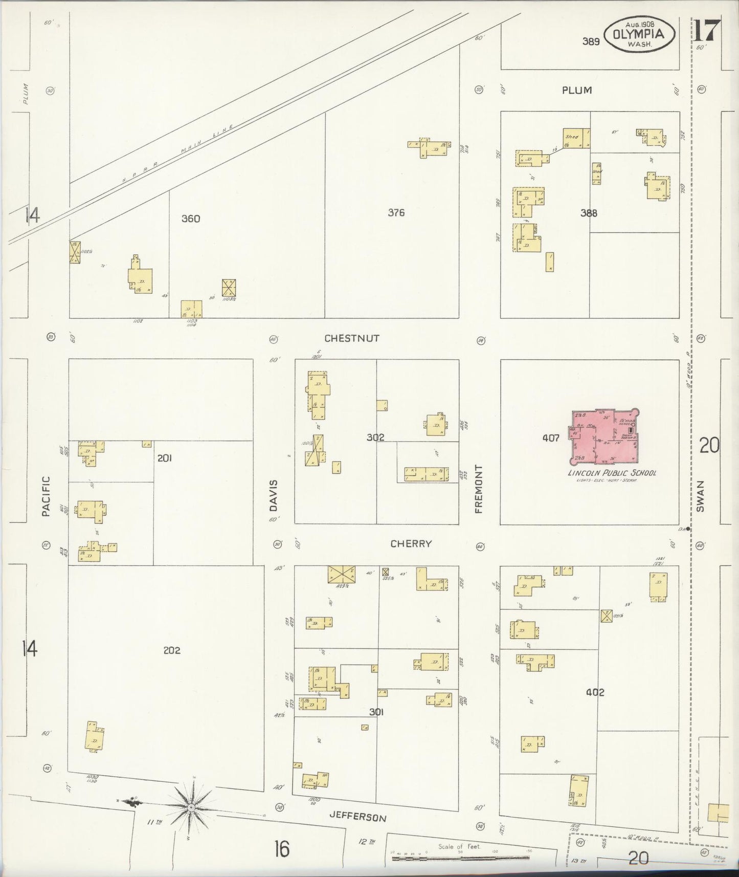 Sanborn Fire Insurance Map from Olympia, Thurston County, Washington (1908), Sheet #0017 - Complete Map Set gallery image, historic Sanborn map, vintage wall art, Washington Washington
