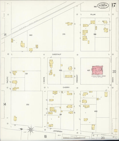 Sanborn Fire Insurance Map from Olympia, Thurston County, Washington (1908), Sheet #0017 - Complete Map Set gallery image, historic Sanborn map, vintage wall art, Washington Washington