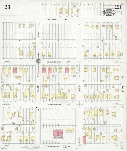 Sanborn Fire Insurance Map from Blackwell, Kay County, Oklahoma (1925), Sheet #0023 - Complete Map Set gallery image, historic Sanborn map, vintage wall art, Oklahoma Oklahoma