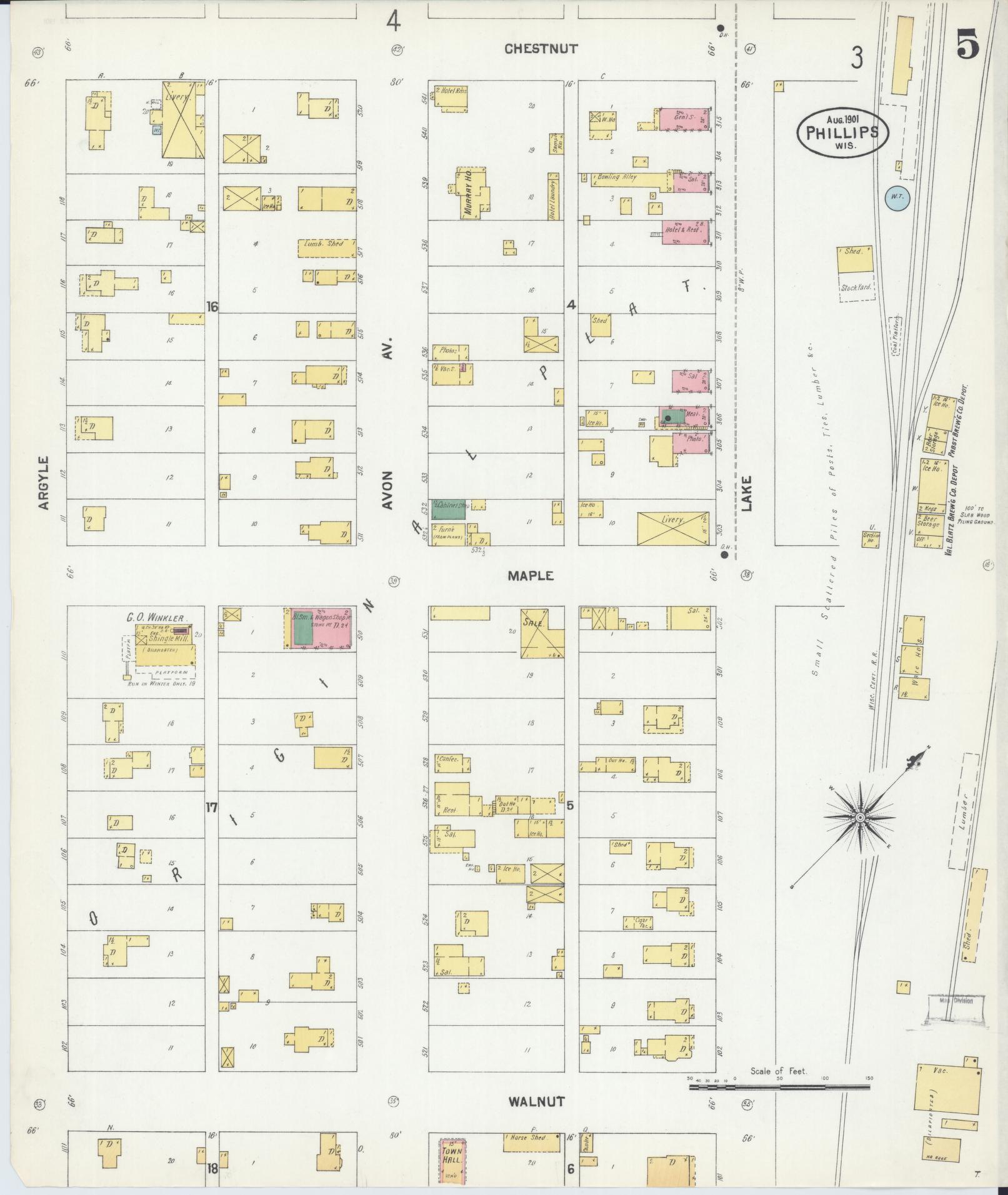 Sanborn Fire Insurance Map from Phillips, Price County, Wisconsin (1901), Sheet #0005 - Historic Sanborn Fire Insurance Map Print, vintage old map wall art, antique decor, genealogy gift, Wisconsin Wisconsin map