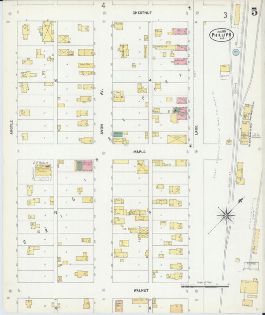 Sanborn Fire Insurance Map from Phillips, Price County, Wisconsin (1901), Sheet #0005 - Historic Sanborn Fire Insurance Map Print, vintage old map wall art, antique decor, genealogy gift, Wisconsin Wisconsin map