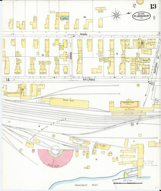 Sanborn Fire Insurance Map from Saint Johnsbury, Caledonia County, Vermont (1905), Sheet #0013 - Historic Sanborn Fire Insurance Map Print, vintage old map wall art, antique decor, genealogy gift, Vermont Vermont map