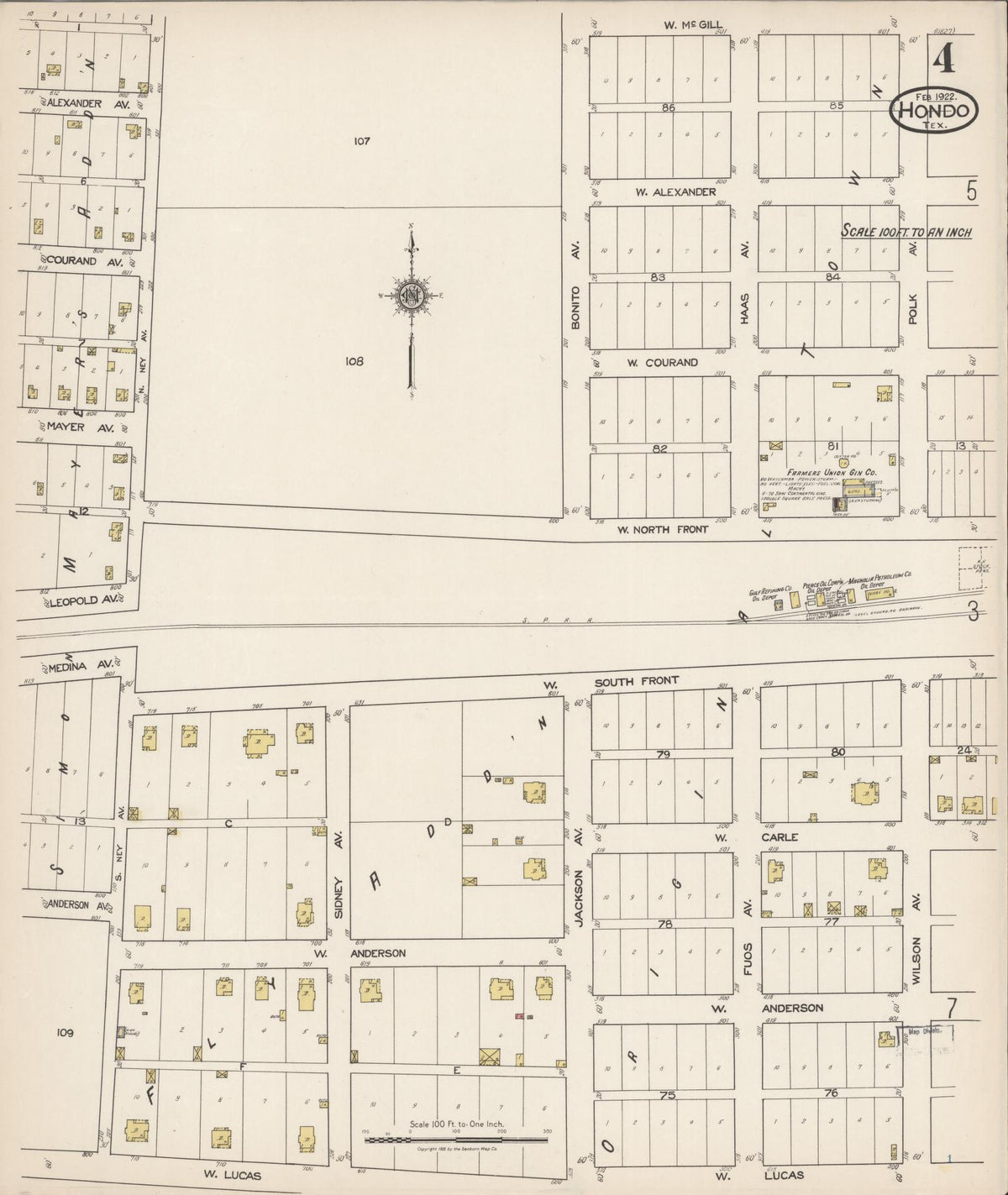 Sanborn Fire Insurance Map from Hondo, Medina County, Texas (1922), Sheet #0004 - Complete Map Set gallery image, historic Sanborn map, vintage wall art, Texas Texas