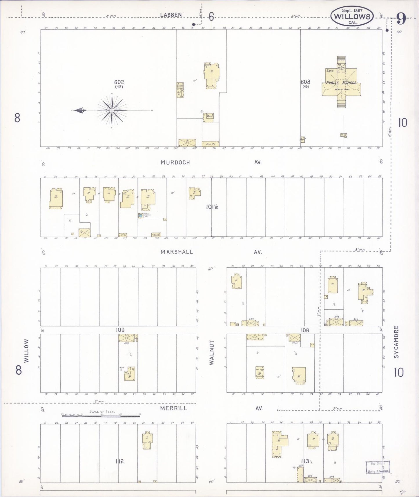 Sanborn Fire Insurance Map from Willows, Glenn County, California (1897), Sheet #0009 - Complete Map Set gallery image, historic Sanborn map, vintage wall art, California California