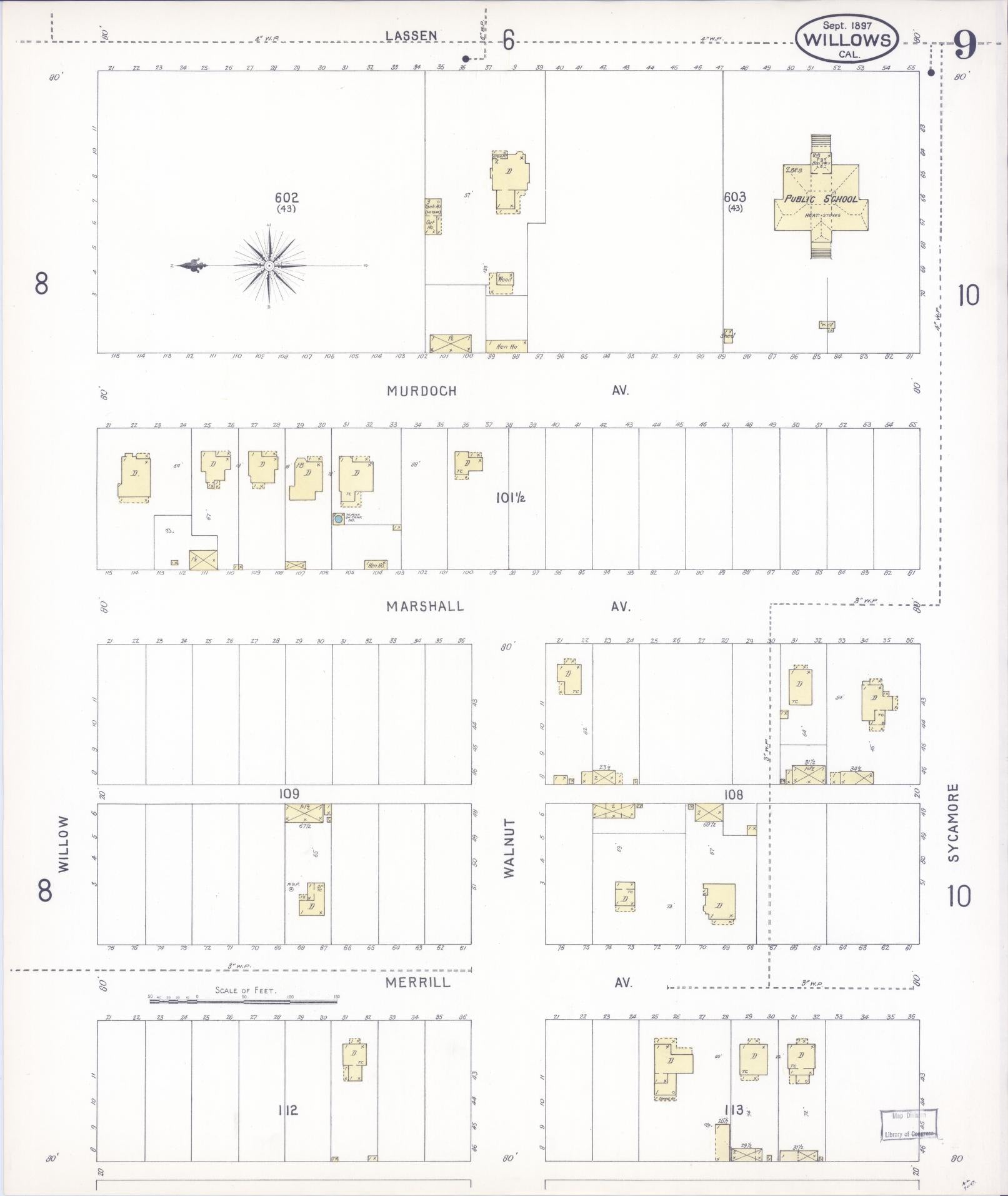 Sanborn Fire Insurance Map from Willows, Glenn County, California (1897), Sheet #0009 - Complete Map Set gallery image, historic Sanborn map, vintage wall art, California California