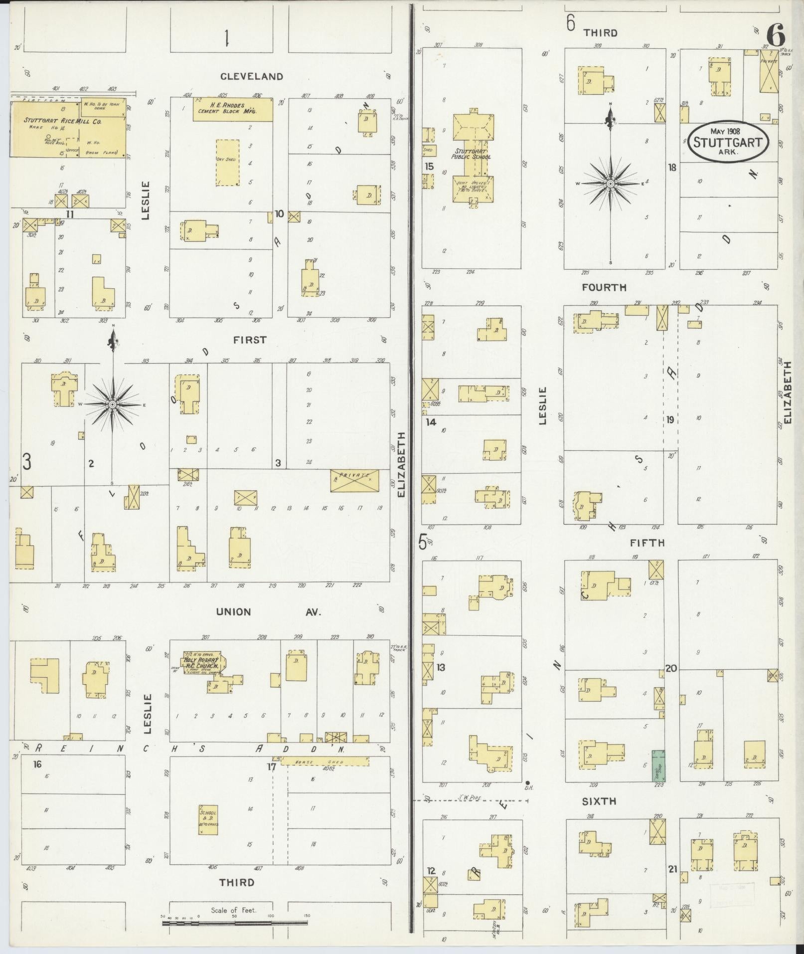 Sanborn Fire Insurance Map from Stuttgart, Arkansas County, Arkansas (1908), Sheet #0006 - Historic Sanborn Fire Insurance Map Print, vintage old map wall art, antique decor, genealogy gift, Stuttgart Arkansas map