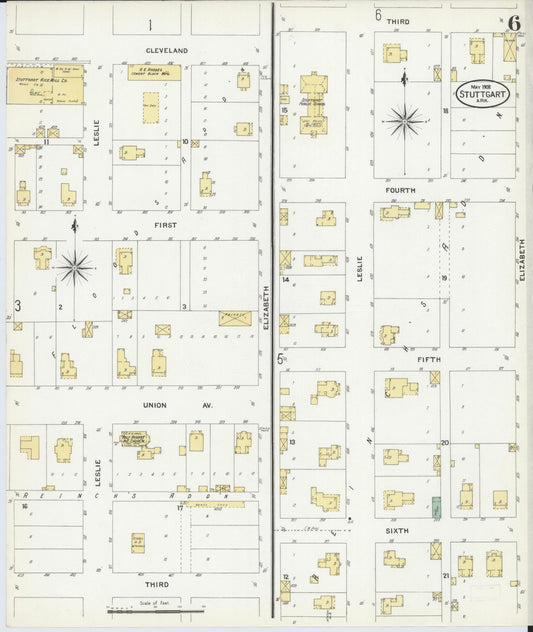 Sanborn Fire Insurance Map from Stuttgart, Arkansas County, Arkansas (1908), Sheet #0006 - Historic Sanborn Fire Insurance Map Print, vintage old map wall art, antique decor, genealogy gift, Stuttgart Arkansas map