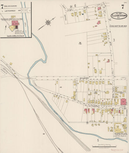 Sanborn Fire Insurance Map from Elizabethtown, Hardin County, Kentucky (1922), Sheet #0007 - Complete Map Set gallery image, historic Sanborn map, vintage wall art, Kentucky Kentucky