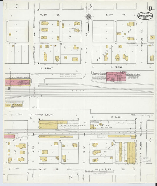 Sanborn Fire Insurance Map from Jamestown, Stutsman County, North Dakota (1919), Sheet #0009 - Historic Sanborn Fire Insurance Map Print, vintage old map wall art, antique decor, genealogy gift, North Dakota North Dakota map