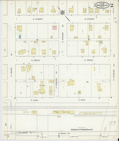 Sanborn Fire Insurance Map from Pauls Valley, Garvin County, Oklahoma (1914), Sheet #0002 - Complete Map Set gallery image, historic Sanborn map, vintage wall art, Oklahoma Oklahoma