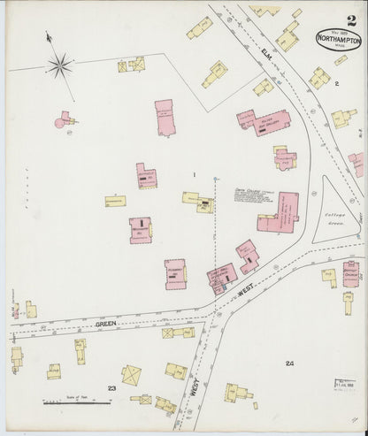 Sanborn Fire Insurance Map from Northampton, Hampshire County, Massachusetts (1889), Sheet #0002 - Complete Map Set gallery image, historic Sanborn map, vintage wall art, Massachusetts Massachusetts