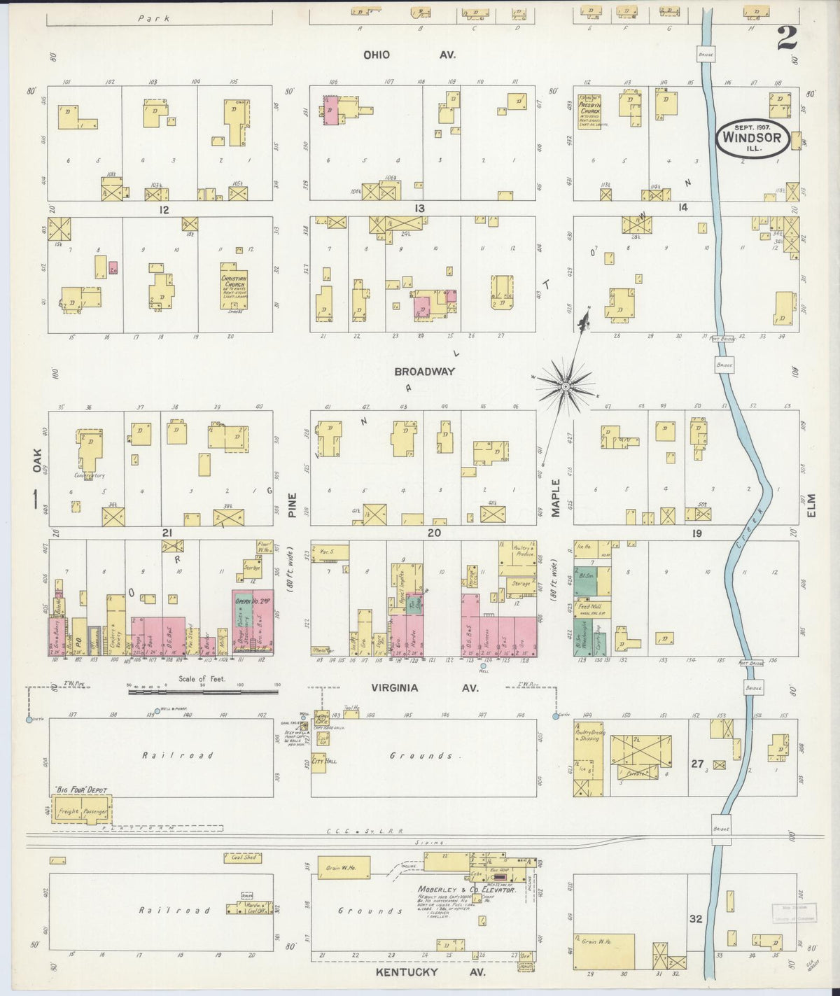 Sanborn Fire Insurance Map from Windsor, Shelby County, Illinois (1907), Sheet #0002 - Historic Sanborn Fire Insurance Map Print, vintage old map wall art, antique decor, genealogy gift, Illinois Illinois map