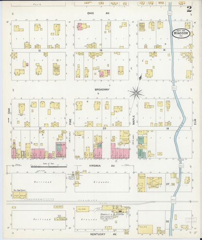 Sanborn Fire Insurance Map from Windsor, Shelby County, Illinois (1907), Sheet #0002 - Historic Sanborn Fire Insurance Map Print, vintage old map wall art, antique decor, genealogy gift, Illinois Illinois map