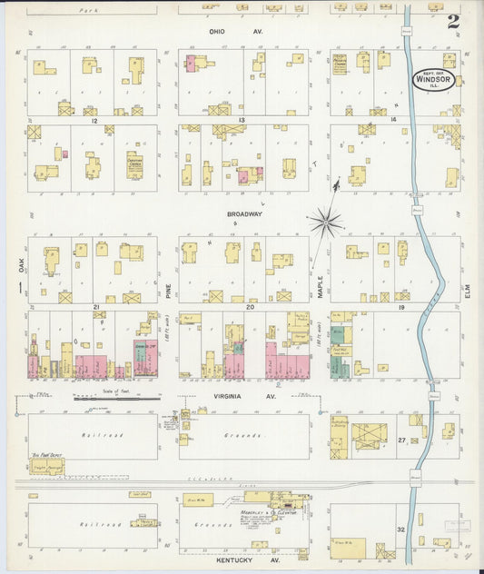 Sanborn Fire Insurance Map from Windsor, Shelby County, Illinois (1907), Sheet #0002 - Historic Sanborn Fire Insurance Map Print, vintage old map wall art, antique decor, genealogy gift, Illinois Illinois map