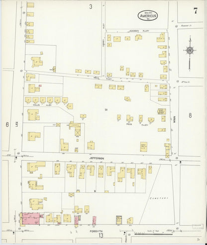 Sanborn Fire Insurance Map from Americus, Sumter County, Georgia (1912), Sheet #0007 - Complete Map Set gallery image, historic Sanborn map, vintage wall art, Georgia Georgia
