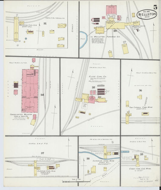 Sanborn Fire Insurance Map from Wellston, Jackson County, Ohio (1892), Sheet #0005 - Historic Sanborn Fire Insurance Map Print, vintage old map wall art, antique decor, genealogy gift, Ohio Ohio map