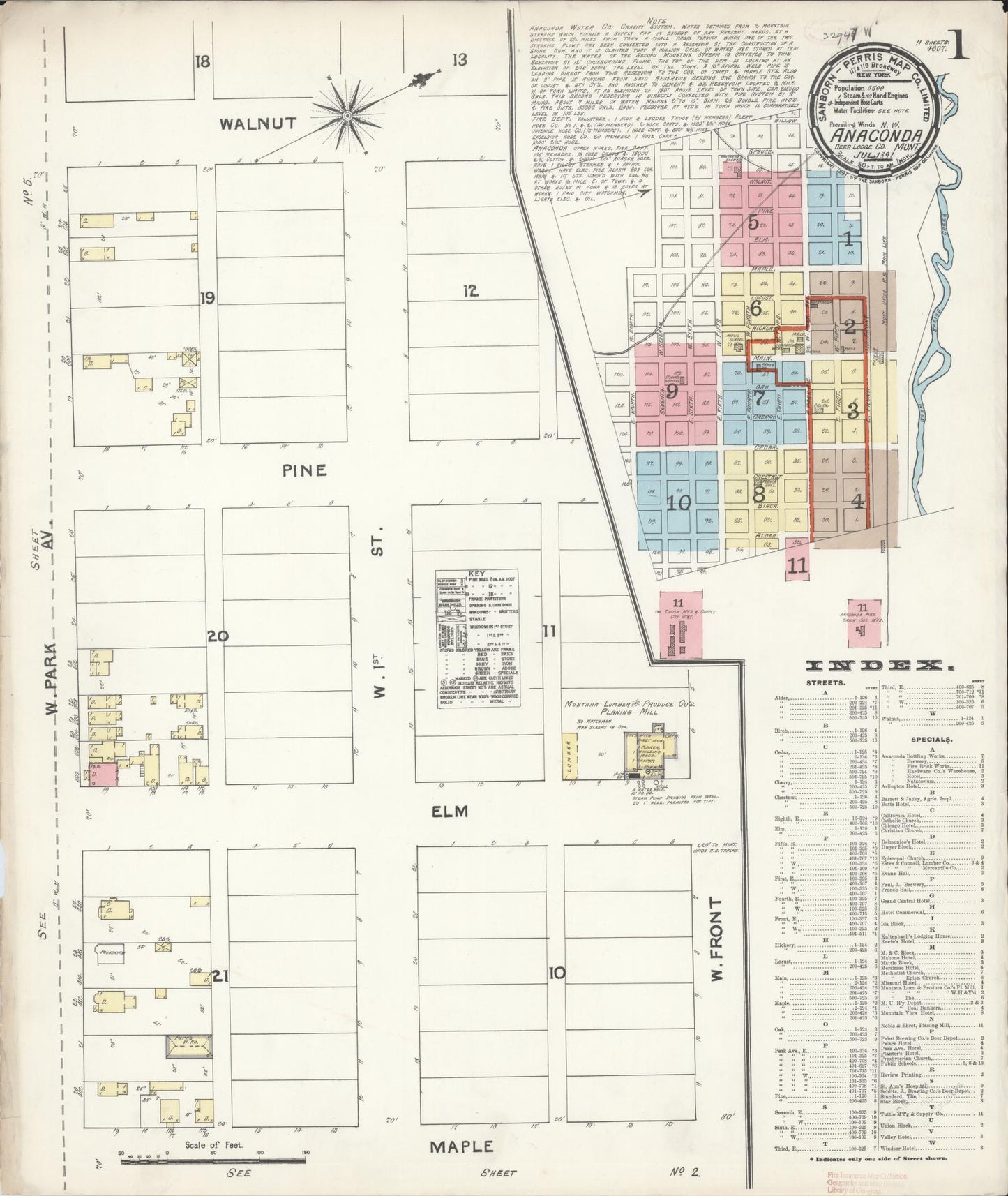 Sanborn Fire Insurance Map from Anaconda, Deer Lodge County, Montana (1891), Sheet #0001 - Complete Map Set gallery image, historic Sanborn map, vintage wall art, Montana Montana