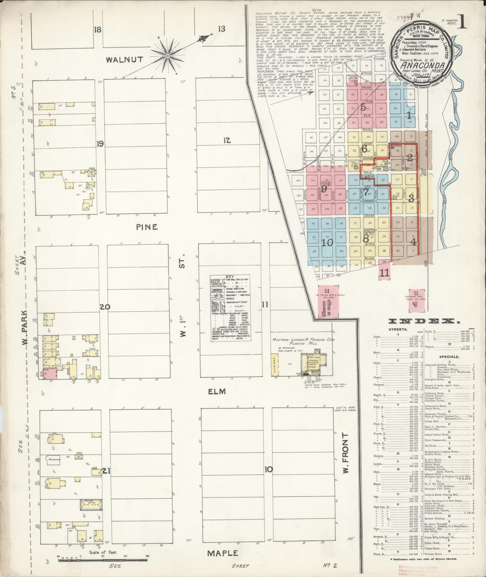 Sanborn Fire Insurance Map from Anaconda, Deer Lodge County, Montana (1891), Sheet #0001 - Complete Map Set gallery image, historic Sanborn map, vintage wall art, Montana Montana