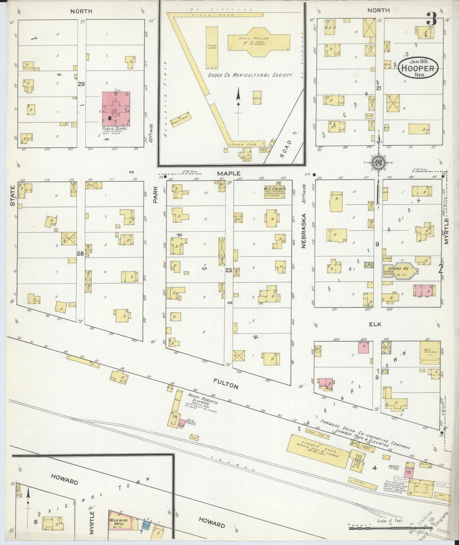 Sanborn Fire Insurance Map from Hooper, Dodge County, Nebraska (1916), Sheet #0003 - Historic Sanborn Fire Insurance Map Print, vintage old map wall art, antique decor, genealogy gift, Nebraska Nebraska map