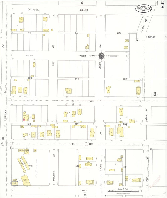 Sanborn Fire Insurance Map from Coeur D'alene, Kootenai County, Idaho (1921), Sheet #0007 - Historic Sanborn Fire Insurance Map Print, vintage old map wall art, antique decor, genealogy gift, Idaho Idaho map