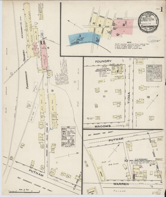 Sanborn Fire Insurance Map from Tunkhannock, Wyoming County, Pennsylvania (1884), Sheet #0001 - Historic Sanborn Fire Insurance Map Print, vintage old map wall art, antique decor, genealogy gift, Pennsylvania Pennsylvania map
