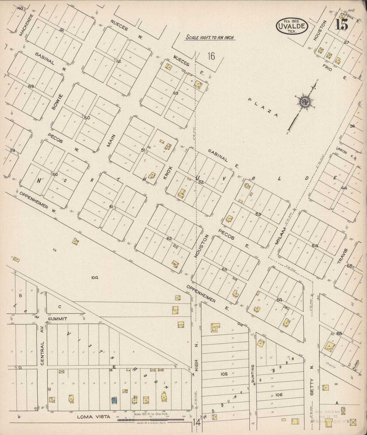 Sanborn Fire Insurance Map from Uvalde, Uvalde County, Texas (1922), Sheet #0015 - Complete Map Set gallery image, historic Sanborn map, vintage wall art, Texas Texas