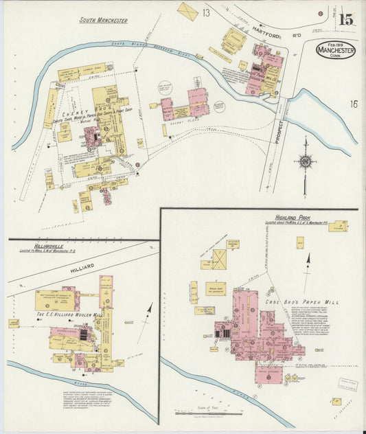 Sanborn Fire Insurance Map from Manchester, Hartford County, Connecticut (1919), Sheet #0015 - Historic Sanborn Fire Insurance Map Print, vintage old map wall art, antique decor, genealogy gift, Connecticut Connecticut map