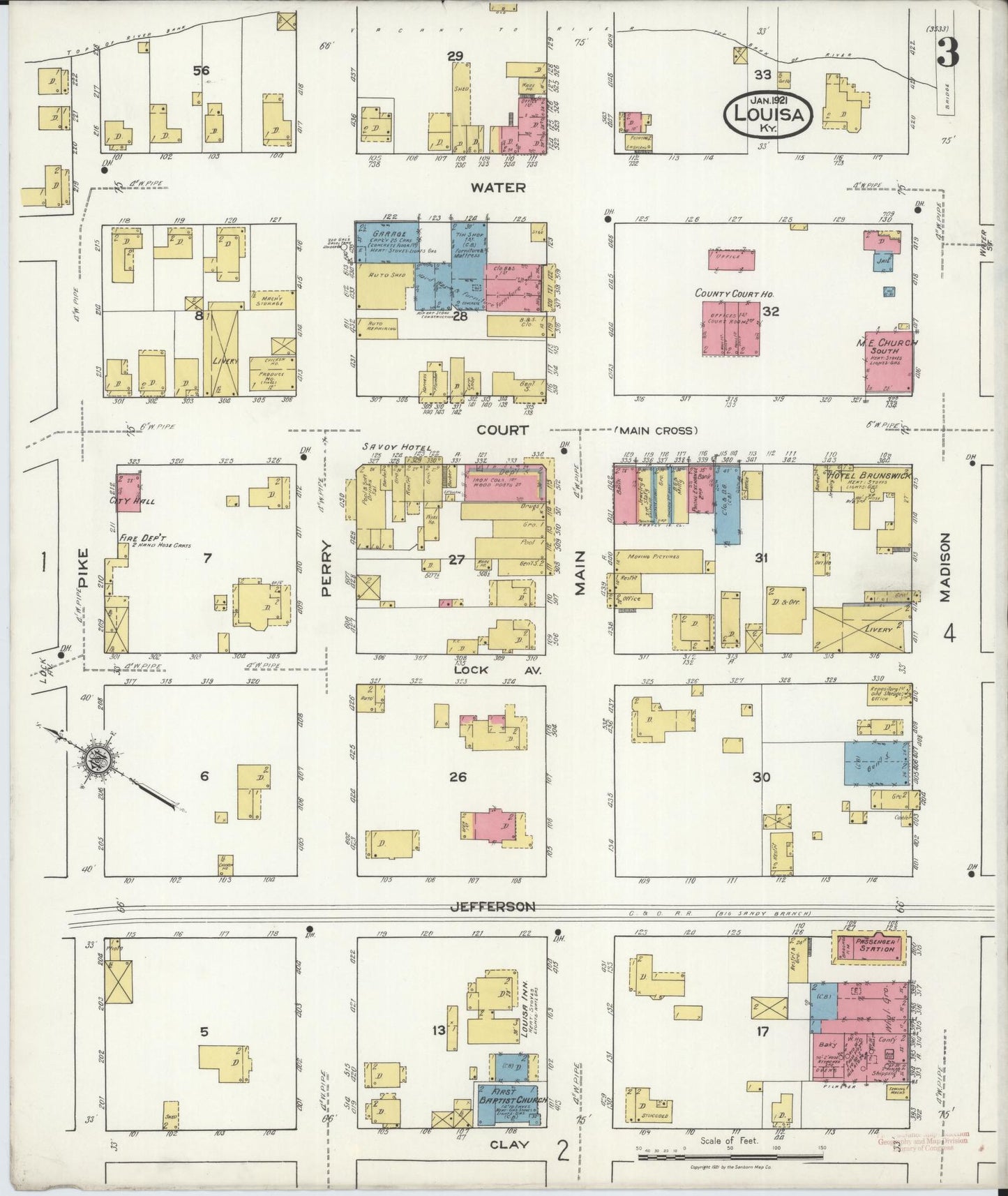Sanborn Fire Insurance Map from Louisa, Lawrence County, Kentucky (1921), Sheet #0003 - Complete Map Set gallery image, historic Sanborn map, vintage wall art, Kentucky Kentucky