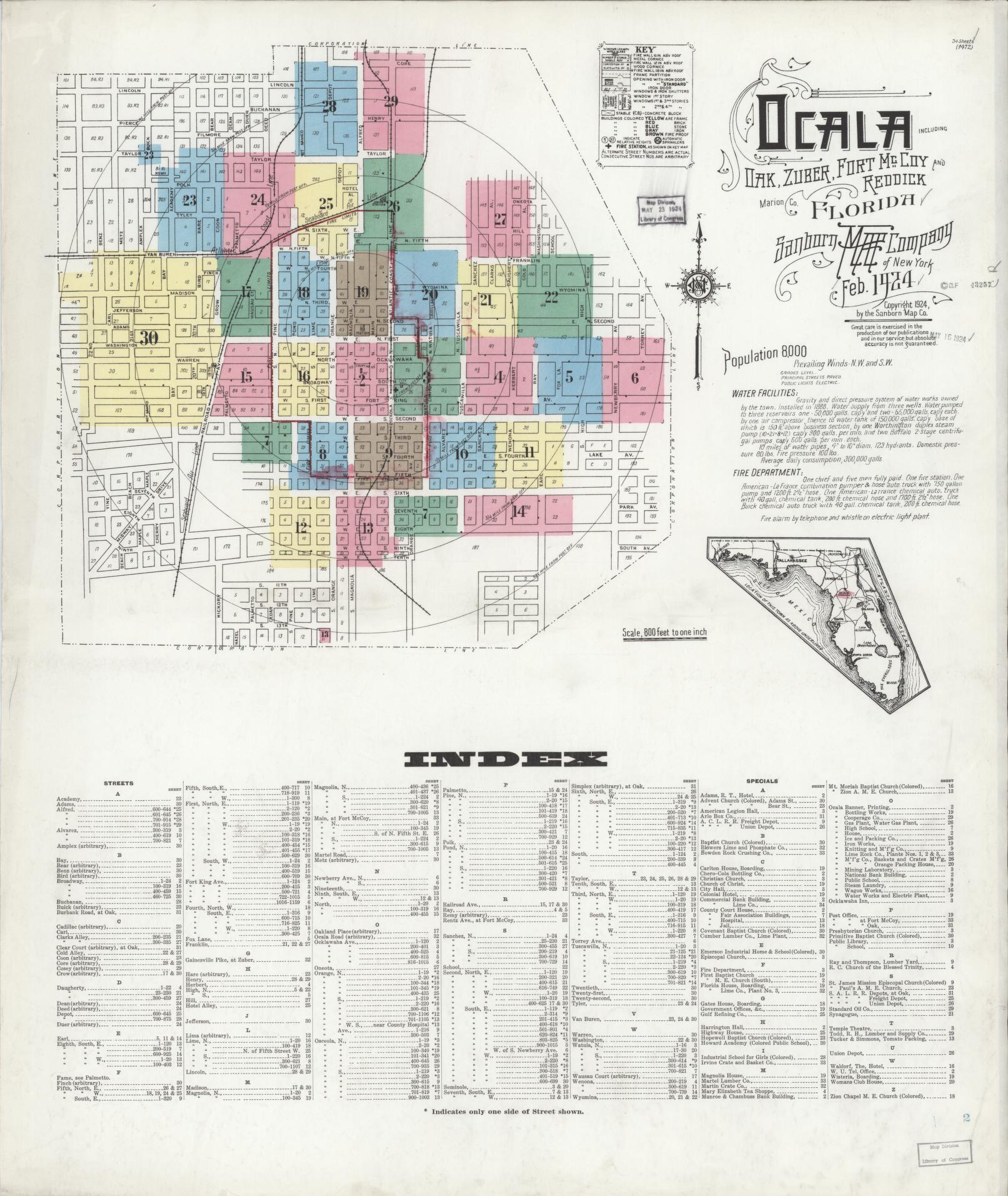 Sanborn Fire Insurance Map from Ocala, Marion County, Florida (1924), Sheet #0001 - Historic Sanborn Fire Insurance Map Print, vintage old map wall art, antique decor, genealogy gift, Florida Florida map