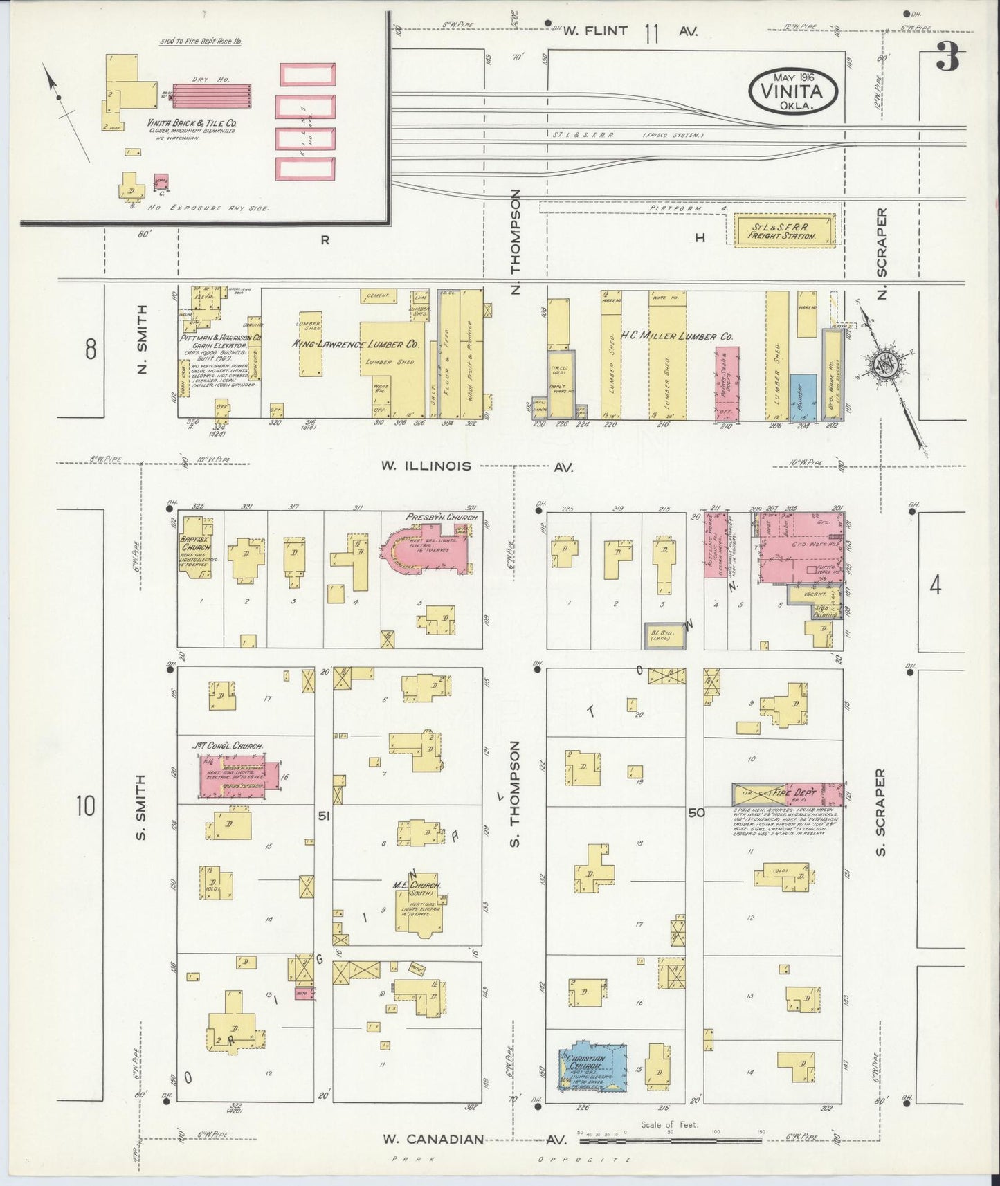 Sanborn Fire Insurance Map from Vinita, Craig County, Oklahoma (1916), Sheet #0003 - Complete Map Set gallery image, historic Sanborn map, vintage wall art, Oklahoma Oklahoma
