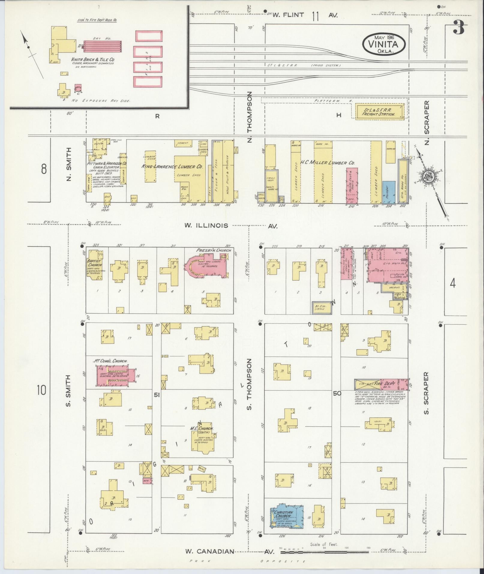 Sanborn Fire Insurance Map from Vinita, Craig County, Oklahoma (1916), Sheet #0003 - Complete Map Set gallery image, historic Sanborn map, vintage wall art, Oklahoma Oklahoma