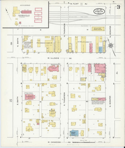 Sanborn Fire Insurance Map from Vinita, Craig County, Oklahoma (1916), Sheet #0003 - Complete Map Set gallery image, historic Sanborn map, vintage wall art, Oklahoma Oklahoma