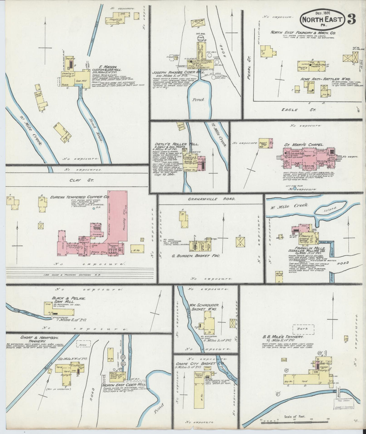 Sanborn Fire Insurance Map from North East, Erie County, Pennsylvania (1891), Sheet #0003 - Historic Sanborn Fire Insurance Map Print, vintage old map wall art, antique decor, genealogy gift, Pennsylvania Pennsylvania map