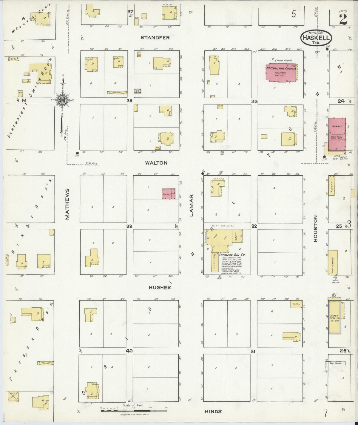 Sanborn Fire Insurance Map from Haskell, Haskell County, Texas (1921), Sheet #0002 - Historic Sanborn Fire Insurance Map Print, vintage old map wall art, antique decor, genealogy gift, Texas Texas map