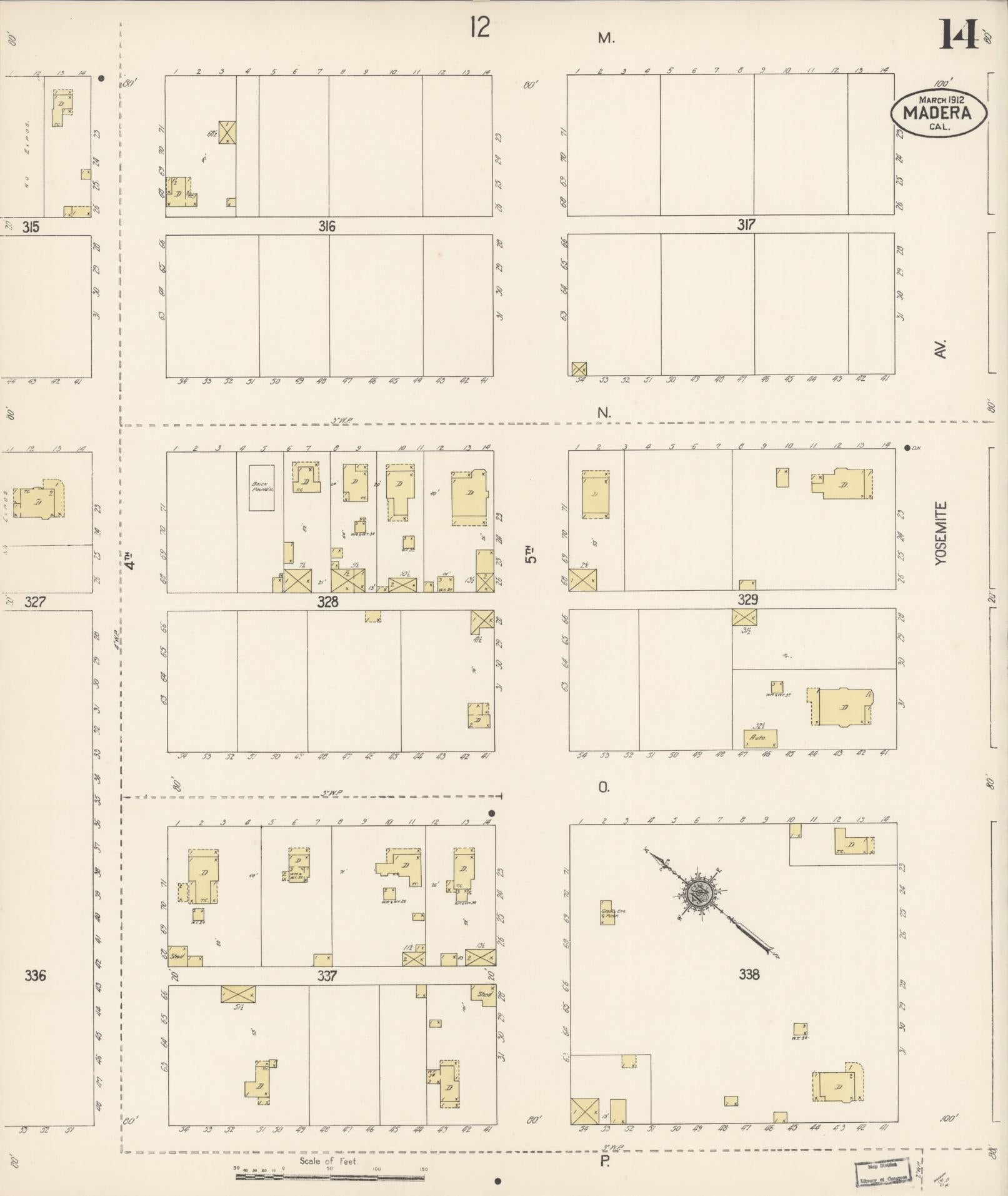 Sanborn Fire Insurance Map from Madera, Madera County, California (1912), Sheet #0014 - Complete Map Set gallery image, historic Sanborn map, vintage wall art, California California