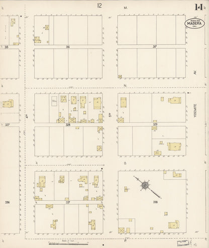 Sanborn Fire Insurance Map from Madera, Madera County, California (1912), Sheet #0014 - Complete Map Set gallery image, historic Sanborn map, vintage wall art, California California