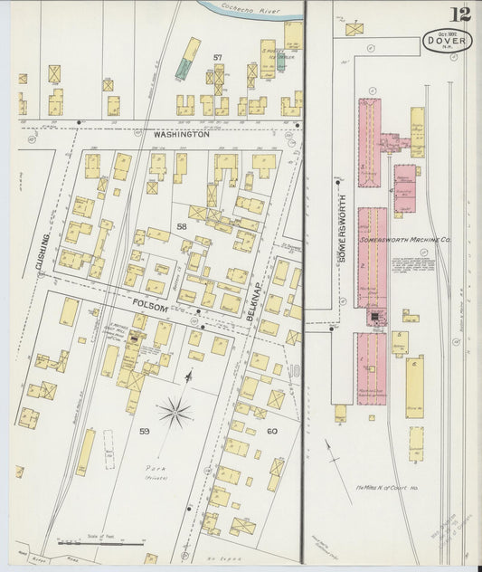 Sanborn Fire Insurance Map from Dover, Strafford County, New Hampshire (1892), Sheet #0012 - Historic Sanborn Fire Insurance Map Print, vintage old map wall art, antique decor, genealogy gift, New Hampshire New Hampshire map
