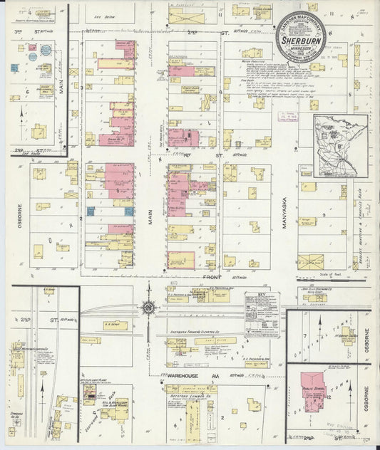 Sanborn Fire Insurance Map from Sherburn, Martin County, Minnesota (1913), Sheet #0001 - Historic Sanborn Fire Insurance Map Print, vintage old map wall art, antique decor, genealogy gift, Minnesota Minnesota map