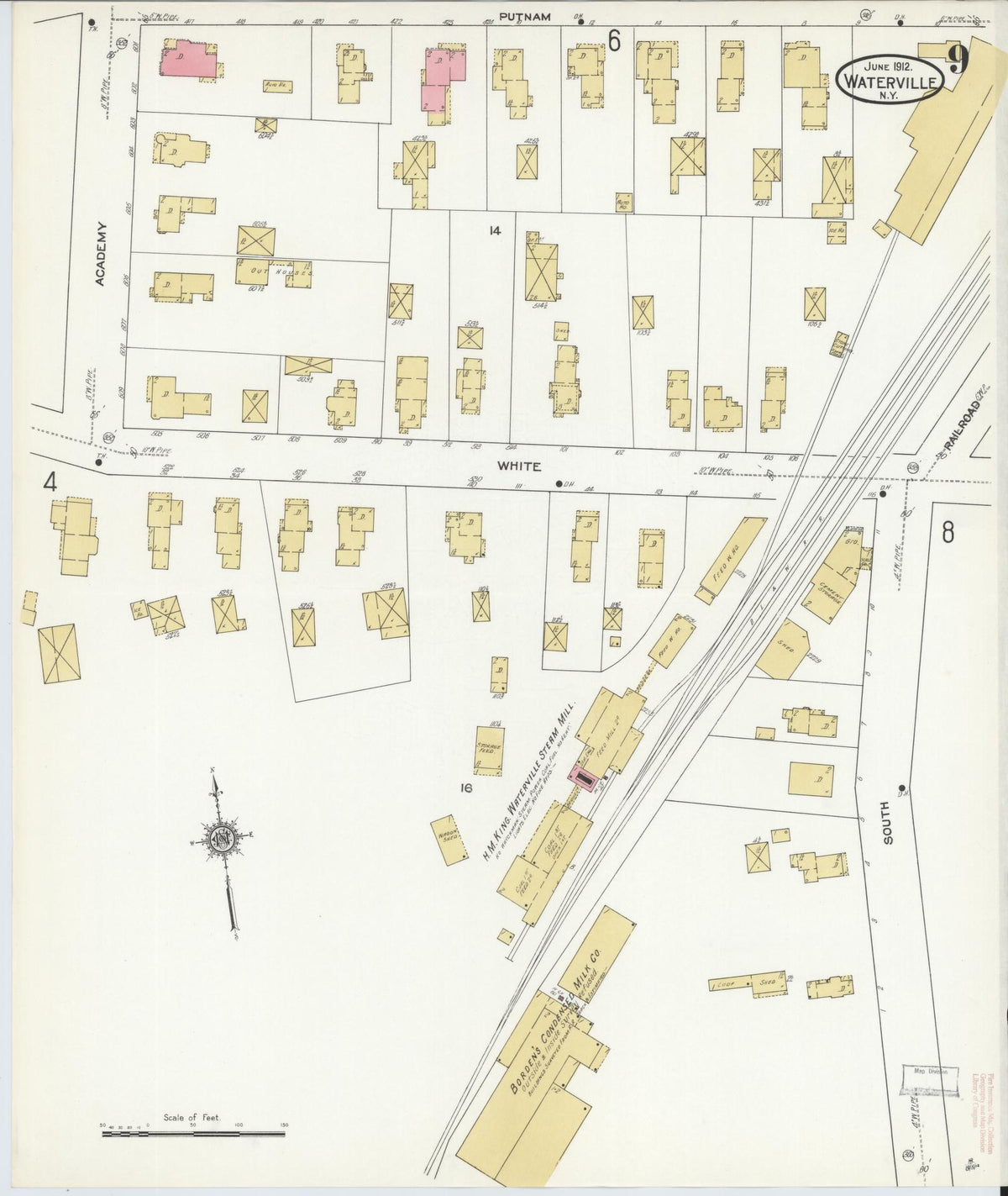 Sanborn Fire Insurance Map from Waterville, Oneida County, New York (1912), Sheet #0009 - Complete Map Set gallery image, historic Sanborn map, vintage wall art, New York New York