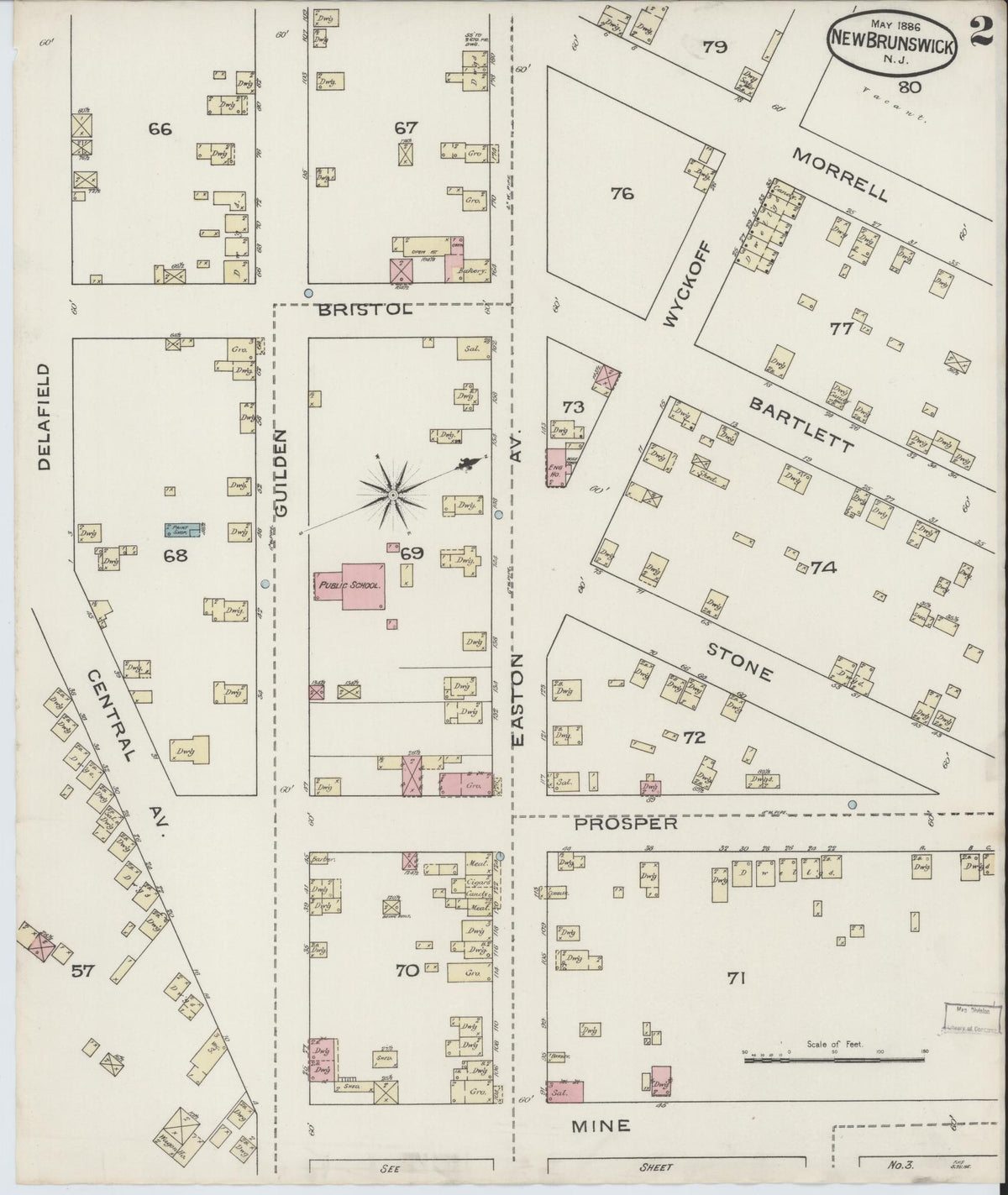 Sanborn Fire Insurance Map from New Brunswick, Middlesex County, New Jersey (1886), Sheet #0002 - Historic Sanborn Fire Insurance Map Print, vintage old map wall art, antique decor, genealogy gift, New Jersey New Jersey map