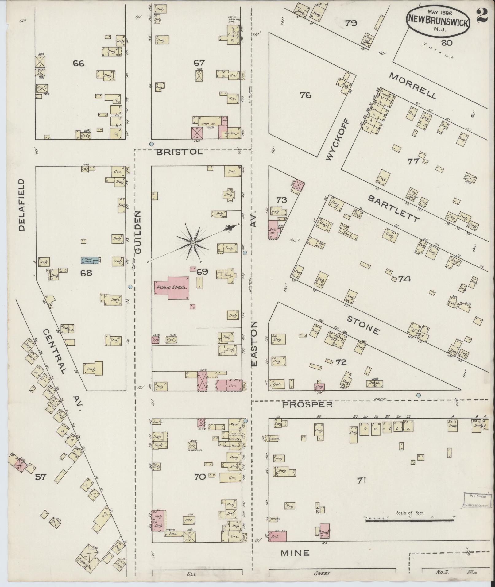 Sanborn Fire Insurance Map from New Brunswick, Middlesex County, New Jersey (1886), Sheet #0002 - Historic Sanborn Fire Insurance Map Print, vintage old map wall art, antique decor, genealogy gift, New Jersey New Jersey map
