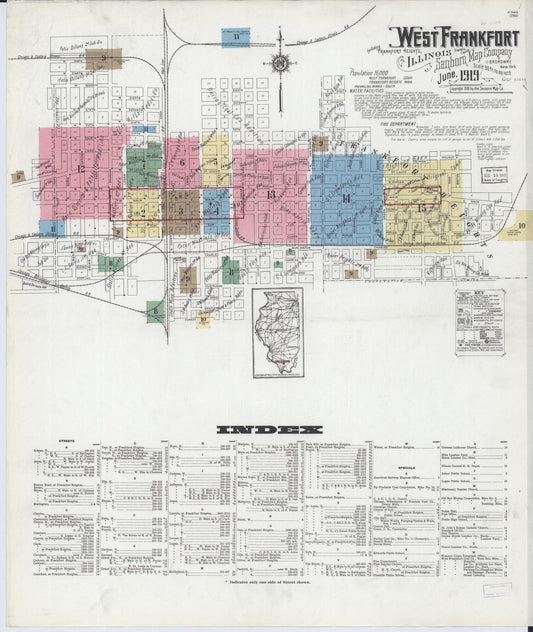 Sanborn Fire Insurance Map from West Frankfort, Franklin County, Illinois (1919), Sheet #0001 - Historic Sanborn Fire Insurance Map Print, vintage old map wall art, antique decor, genealogy gift, Illinois Illinois map