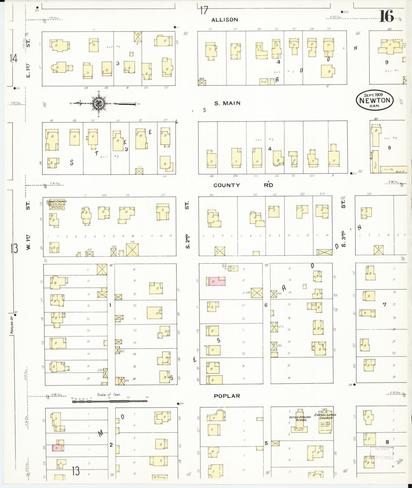 Sanborn Fire Insurance Map from Newton, Harvey County, Kansas (1909), Sheet #0016 - Historic Sanborn Fire Insurance Map Print, vintage old map wall art, antique decor, genealogy gift, Kansas Kansas map