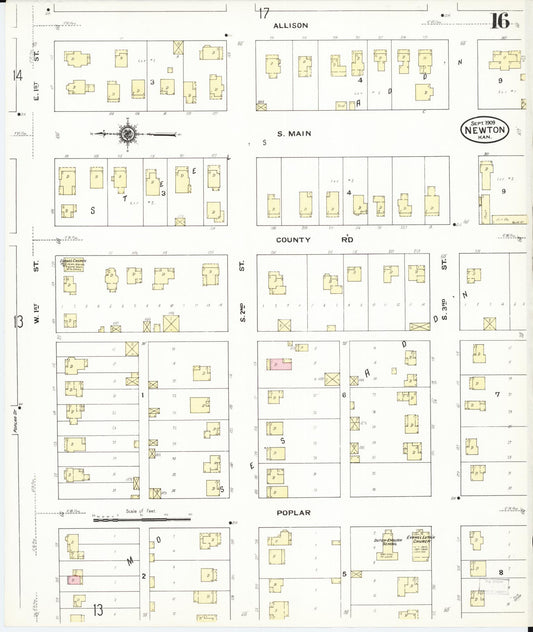 Sanborn Fire Insurance Map from Newton, Harvey County, Kansas (1909), Sheet #0016 - Historic Sanborn Fire Insurance Map Print, vintage old map wall art, antique decor, genealogy gift, Kansas Kansas map