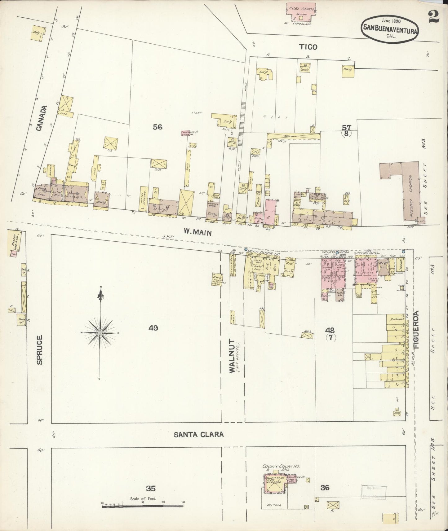 Sanborn Fire Insurance Map from San Buenaventura, Ventura County, California (1890), Sheet #0002 - Complete Map Set gallery image, historic Sanborn map, vintage wall art, California California