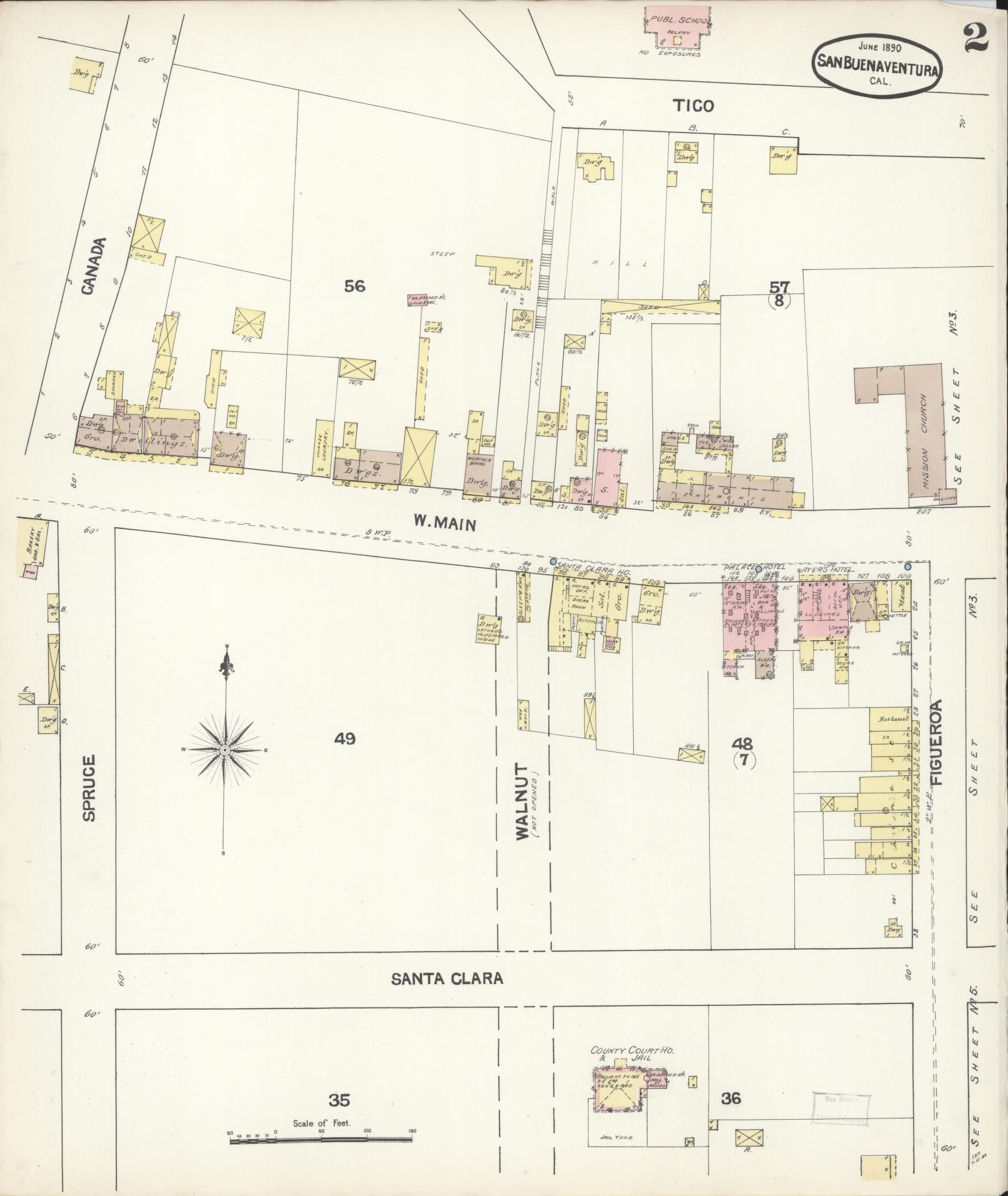 Sanborn Fire Insurance Map from San Buenaventura, Ventura County, California (1890), Sheet #0002 - Complete Map Set gallery image, historic Sanborn map, vintage wall art, California California