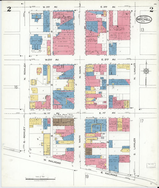Sanborn Fire Insurance Map from Mitchell, Davison County, South Dakota (1923), Sheet #0002 - Historic Sanborn Fire Insurance Map Print, vintage old map wall art, antique decor, genealogy gift, South Dakota South Dakota map
