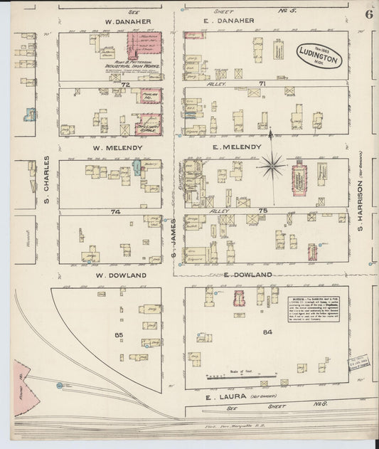 Sanborn Fire Insurance Map from Ludington, Mason County, Michigan (1883), Sheet #0006 - Historic Sanborn Fire Insurance Map Print, vintage old map wall art, antique decor, genealogy gift, Michigan Michigan map