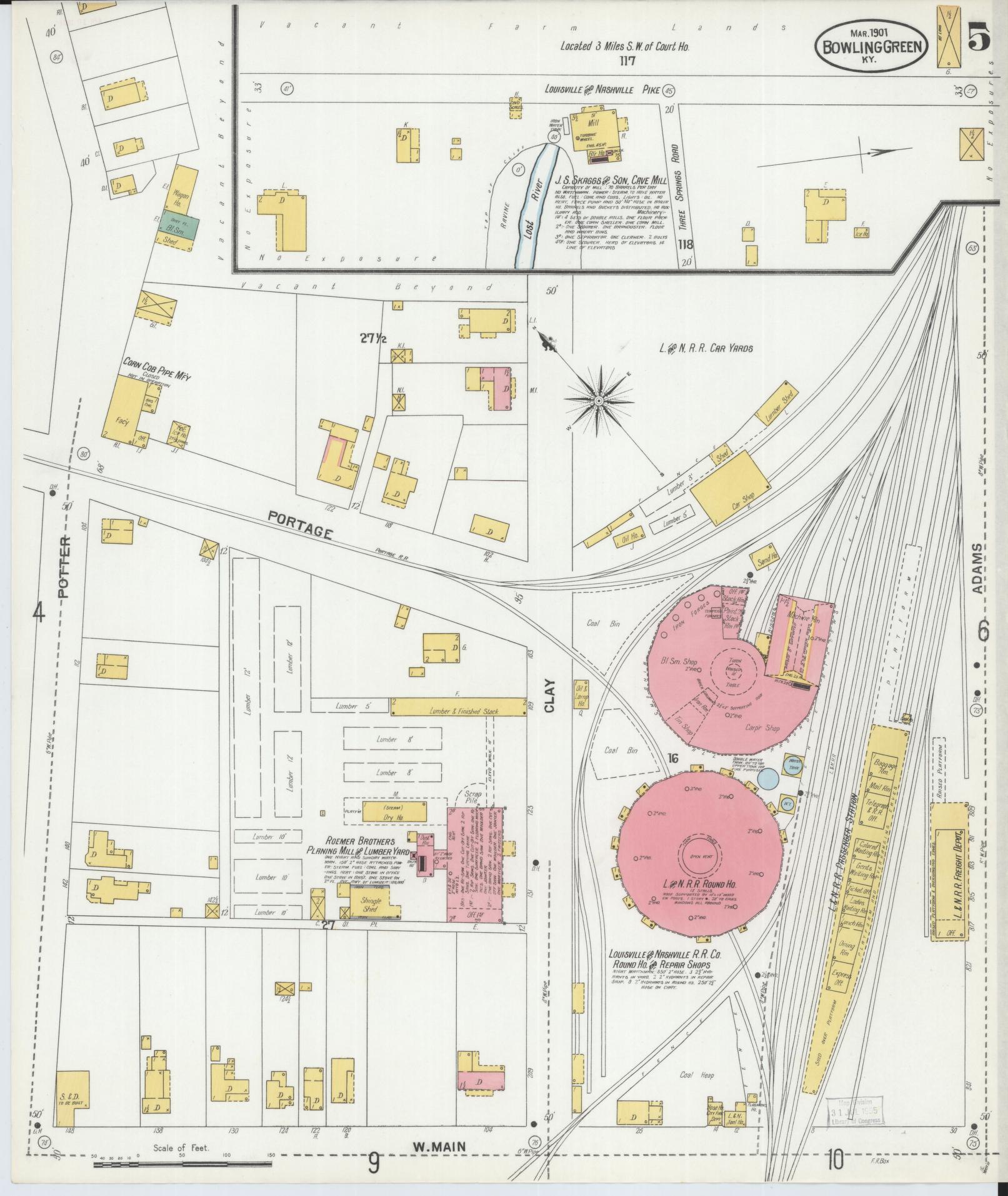 Sanborn Fire Insurance Map from Bowling Green, Warren County, Kentucky (1901), Sheet #0005 - Historic Sanborn Fire Insurance Map Print, vintage old map wall art, antique decor, genealogy gift, Kentucky Kentucky map